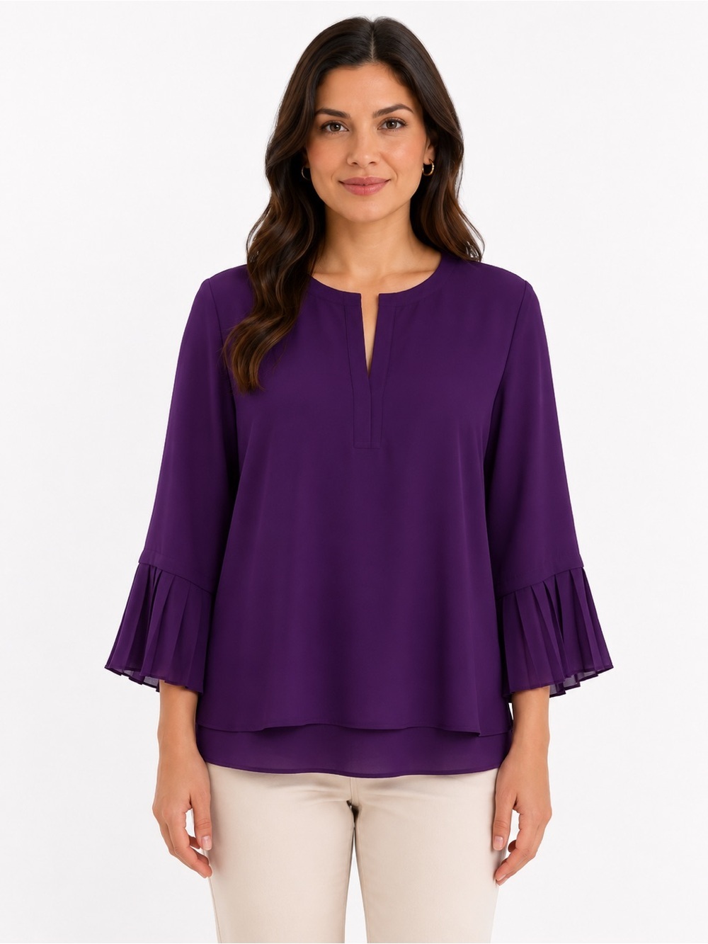 Chico's Deep Purple Pleated-Sleeve Blouse